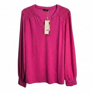NWT | Dokotoo Hot Pink Long Sleeve Blouse | Smocked Shoulders | Size XL